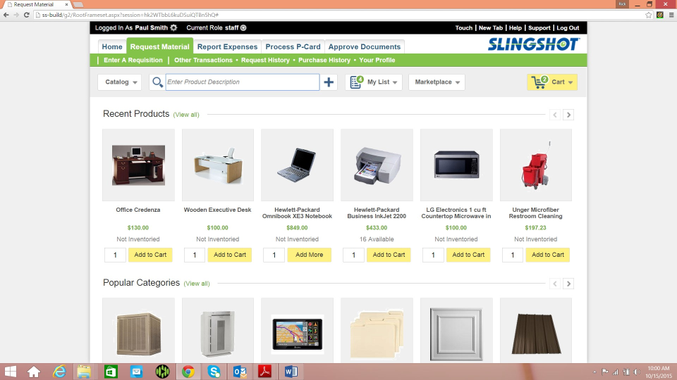 screenshot of Slingshot Enterprise Business Suite